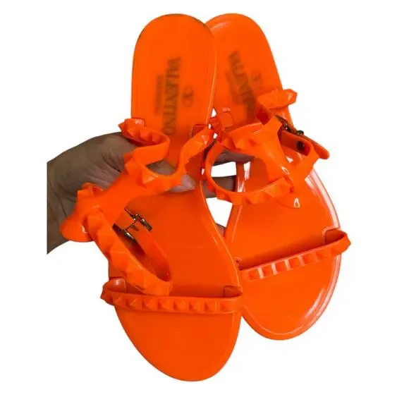Valentino Garavani Rockstud Jelly Ankle Strap sandals Orange size 37 pre loved - Picture 2 of 9